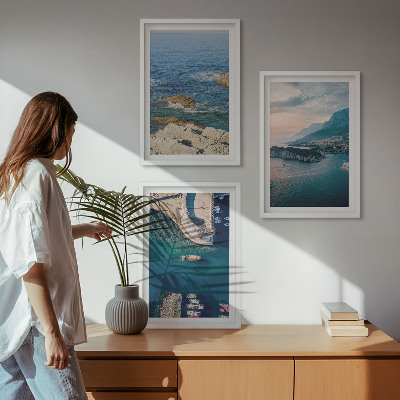 Lot de 3 tableaux pour salon Vues sur la mer, falaises, ports