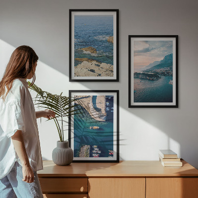 Lot de 3 tableaux pour salon Vues sur la mer, falaises, ports