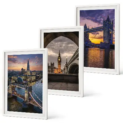 Lot de 3 tableaux pour salon représentant des ponts urbains et des tours d'horloge