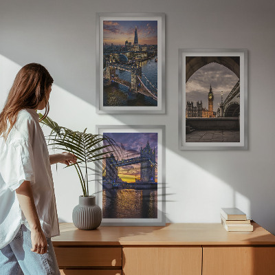 Lot de 3 tableaux pour salon Ponts de la ville tours d'horloge