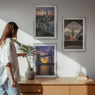 Lot de 3 tableaux pour salon représentant des ponts urbains et des tours d'horloge