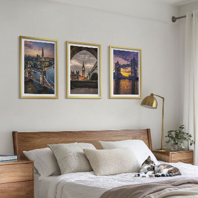 Lot de 3 tableaux pour salon Ponts de la ville tours d'horloge