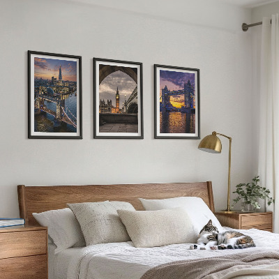 Lot de 3 tableaux pour salon Ponts de la ville tours d'horloge
