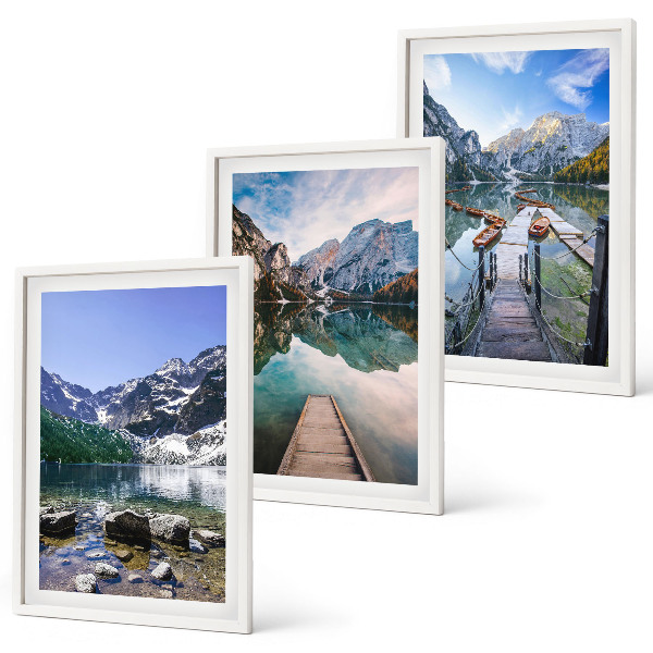 Cadre photo mural Montagnes, lacs, jetées en bois