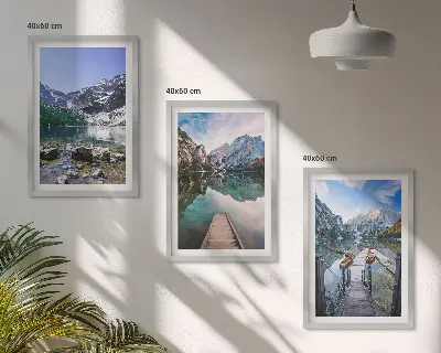 Cadre photo mural représentant des montagnes, lacs et jetées en bois