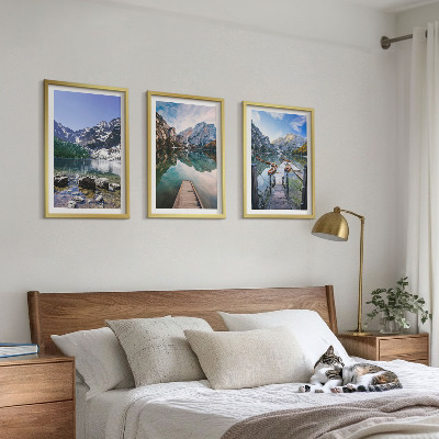 Cadre photo mural Montagnes, lacs, jetées en bois