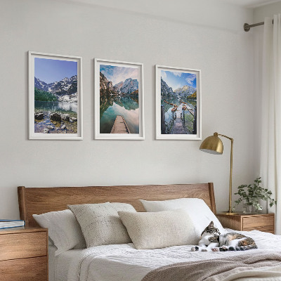 Cadre photo mural Montagnes, lacs, jetées en bois