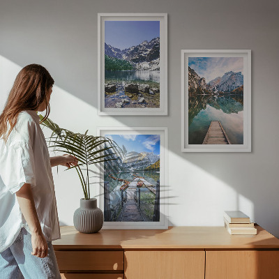 Cadre photo mural Montagnes, lacs, jetées en bois