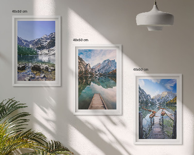 Cadre photo mural Montagnes, lacs, jetées en bois