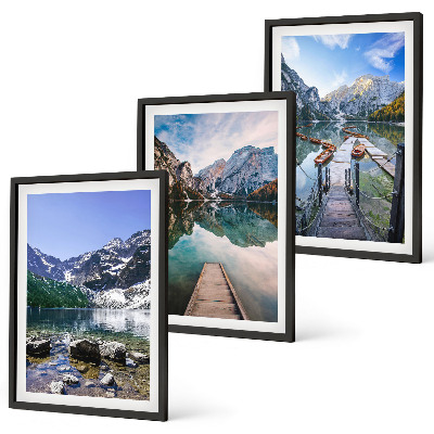 Cadre photo mural Montagnes, lacs, jetées en bois