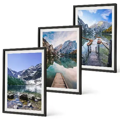 Cadre photo mural représentant des montagnes, lacs et jetées en bois