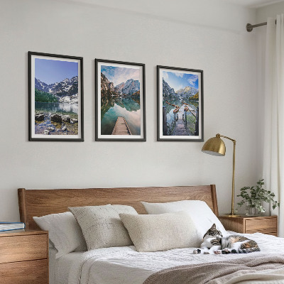 Cadre photo mural Montagnes, lacs, jetées en bois