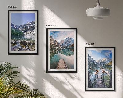 Cadre photo mural Montagnes, lacs, jetées en bois