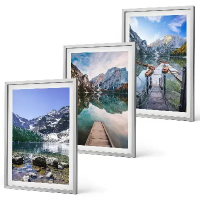 Cadre photo mural représentant des montagnes, lacs et jetées en bois