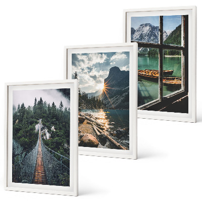 Lot de 3 tableaux pour salon Pont, forêt, lac, bateaux, montagnes
