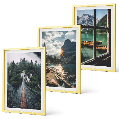 Lot de 3 tableaux pour salon Pont, forêt, lac, bateaux, montagnes