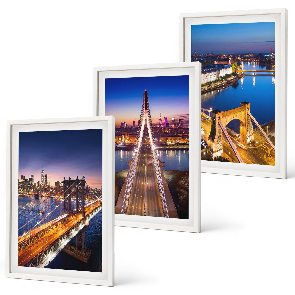 Lot de 3 tableaux pour salon Villes la nuit, ponts, rivières