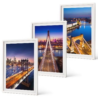 Lot de 3 tableaux pour salon Villes la nuit, ponts, rivières