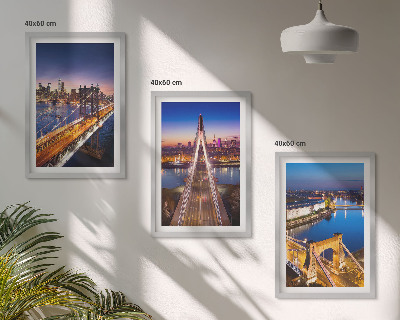 Lot de 3 tableaux pour salon Villes la nuit, ponts, rivières