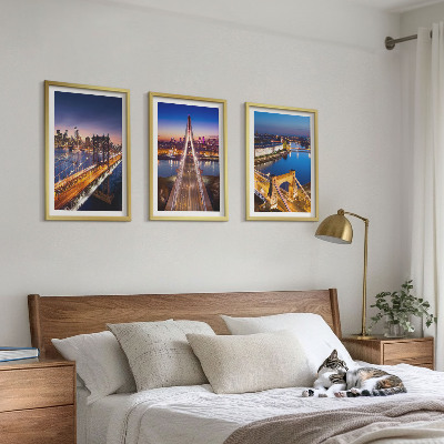 Lot de 3 tableaux pour salon Villes la nuit, ponts, rivières