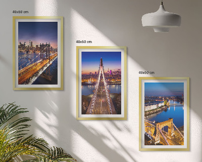 Lot de 3 tableaux pour salon Villes la nuit, ponts, rivières