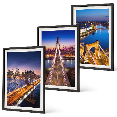 Lot de 3 tableaux pour salon Villes la nuit, ponts, rivières