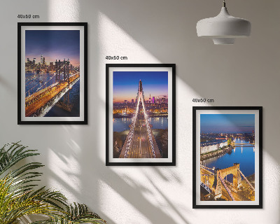 Lot de 3 tableaux pour salon Villes la nuit, ponts, rivières