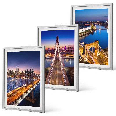 Lot de 3 tableaux pour salon Villes la nuit, ponts, rivières