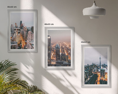 Cadre photo mural Villes la nuit, lumières des gratte-ciel