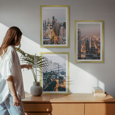 Cadre photo mural Villes la nuit, lumières des gratte-ciel