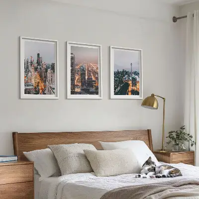 Cadre photo mural villes la nuit avec lumières des gratte-ciel