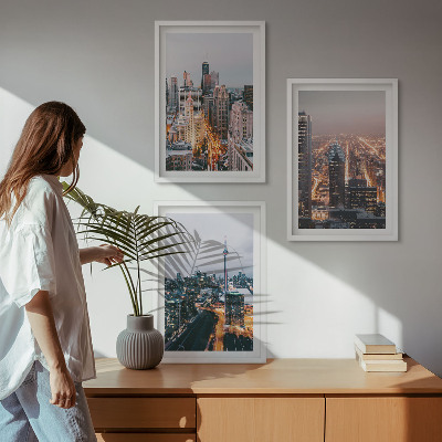 Cadre photo mural Villes la nuit, lumières des gratte-ciel