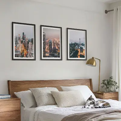 Cadre photo mural villes la nuit avec lumières des gratte-ciel