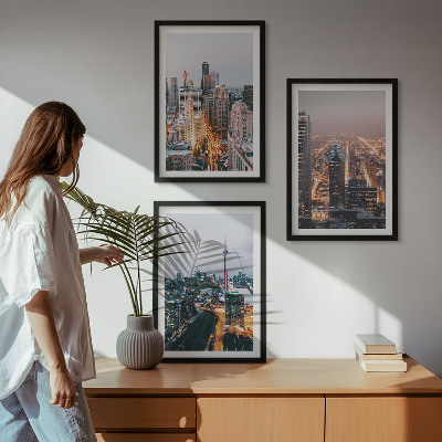 Cadre photo mural Villes la nuit, lumières des gratte-ciel