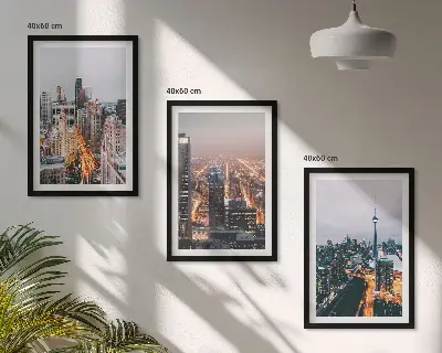 Cadre photo mural villes la nuit avec lumières des gratte-ciel