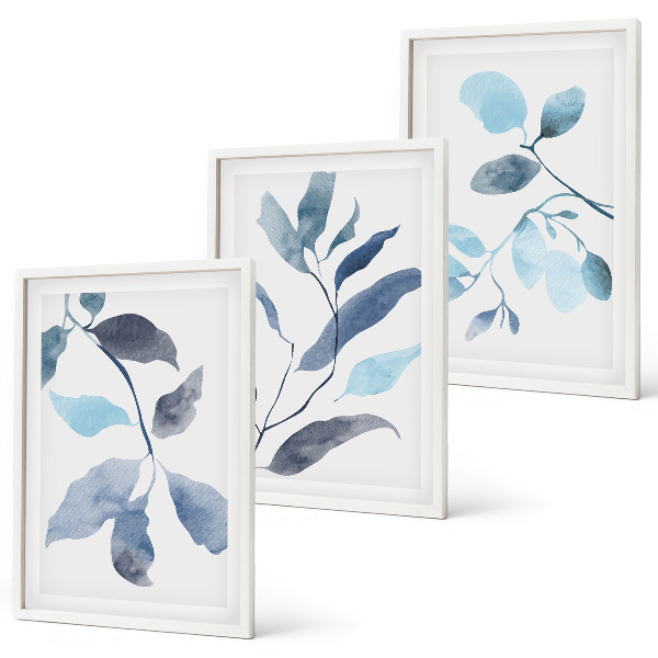 Cadre photo mural Aquarelle de feuilles bleues