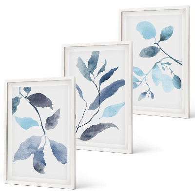 Cadre photo mural Aquarelle de feuilles bleues