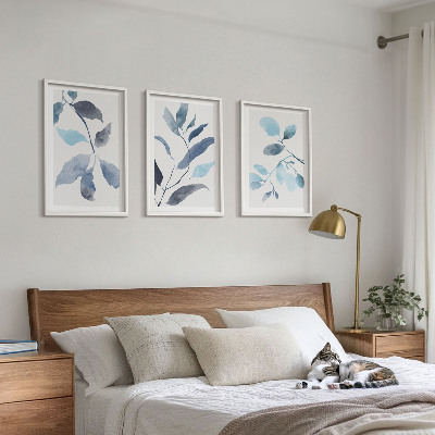 Cadre photo mural Aquarelle de feuilles bleues