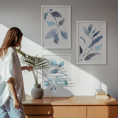 Cadre photo mural Aquarelle de feuilles bleues