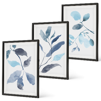 Cadre photo mural Aquarelle de feuilles bleues