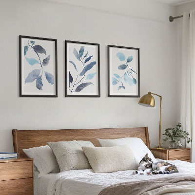 Cadre photo mural Aquarelle de feuilles bleues