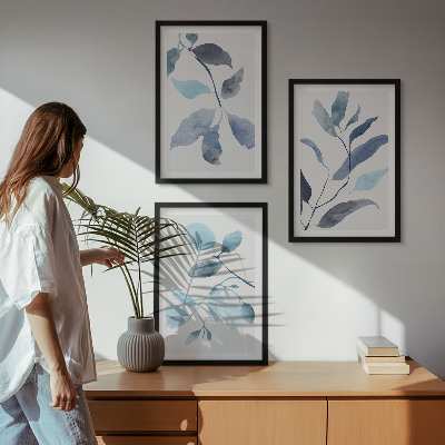 Cadre photo mural Aquarelle de feuilles bleues