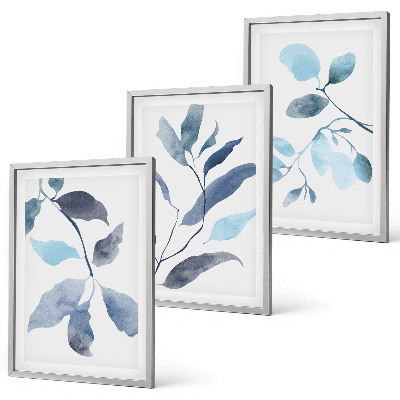 Cadre photo mural Aquarelle de feuilles bleues