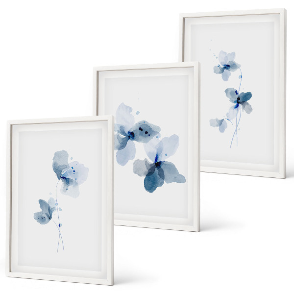 Lot de 3 tableaux pour salon Fleurs bleues