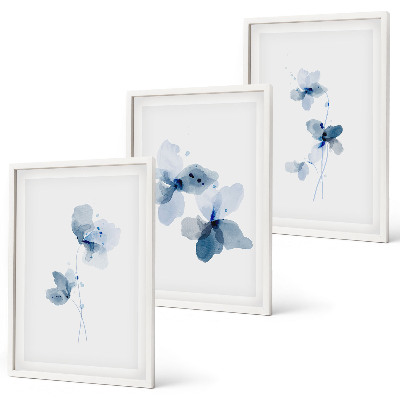 Lot de 3 tableaux pour salon Fleurs bleues