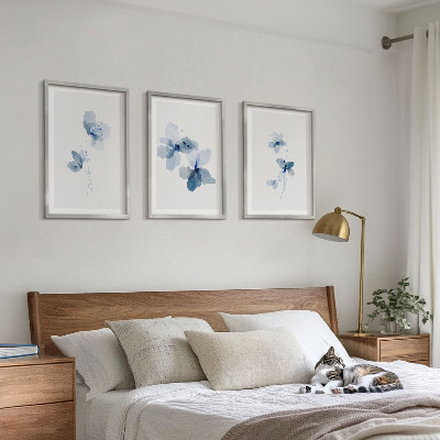 Lot de 3 tableaux pour salon Fleurs bleues
