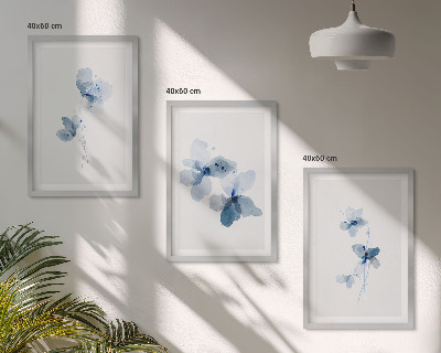 Lot de 3 tableaux pour salon Fleurs bleues