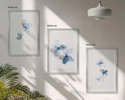 Lot de 3 tableaux pour salon motif fleurs bleues