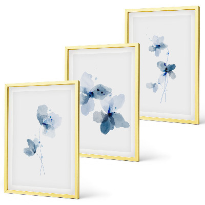 Lot de 3 tableaux pour salon Fleurs bleues