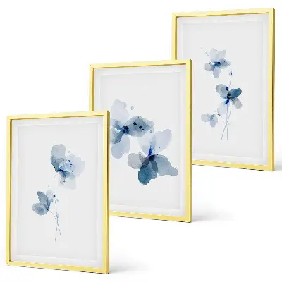Lot de 3 tableaux pour salon motif fleurs bleues